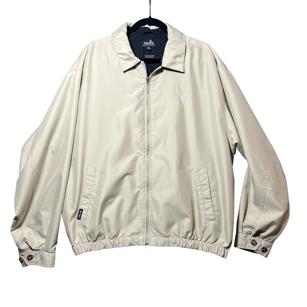 Ashworth Weather Systems Mens Large Beige Golf Jacket Windbreaker Water Resist